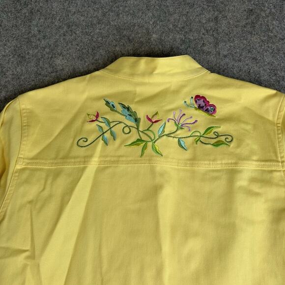 Quaker Factory Jacket Womens M Yellow Full Zip Embroidered Lightweight Pockets - Picture 6 of 8